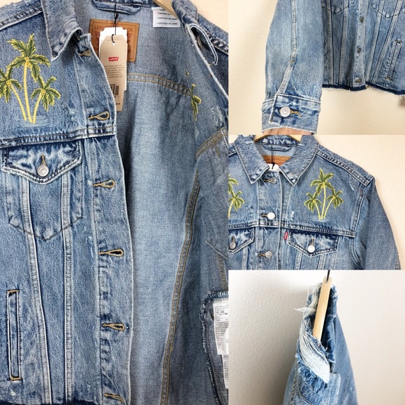 levi’s • palm embroidered medium wash denim jacket - Picture 4 of 6
